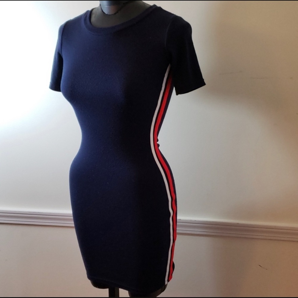 Size 6 Black Bodycon Dress with Red/white stripes
